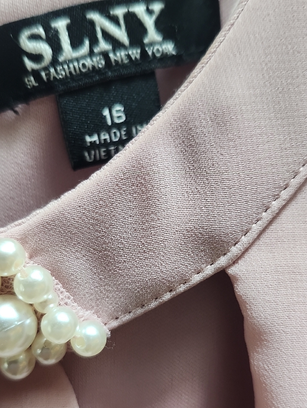 SLNY Blush Pink Layered Chiffon Dress with Beaded Collar - Picture 3 of 7